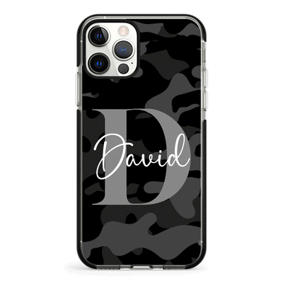 Apple iPhone 12 | 12 Pro / Impact Pro Black Phone Case Personalized Name Camouflage Military Camo, Phone case - Stylizedd.com