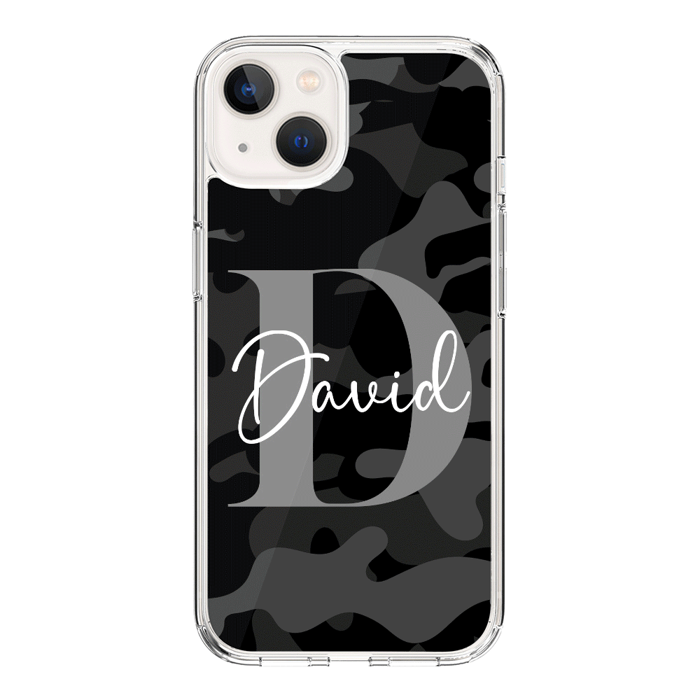 Apple iPhone 14 Plus / Clear Classic Phone Case Personalized Name Camouflage Military Camo, Phone case - Stylizedd.com