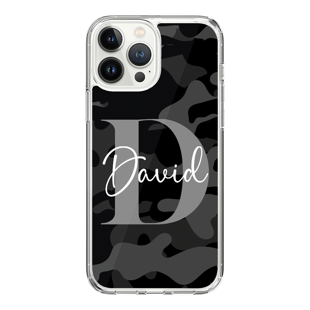 Apple iPhone 14 Pro Max / Clear Classic Phone Case Personalized Name Camouflage Military Camo, Phone case - Stylizedd.com