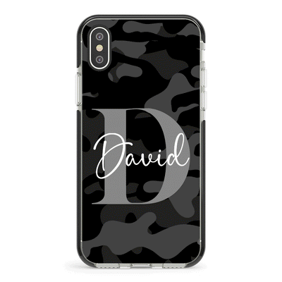Apple iPhone XS MAX / Impact Pro Black Phone Case Personalized Name Camouflage Military Camo, Phone case - Stylizedd.com