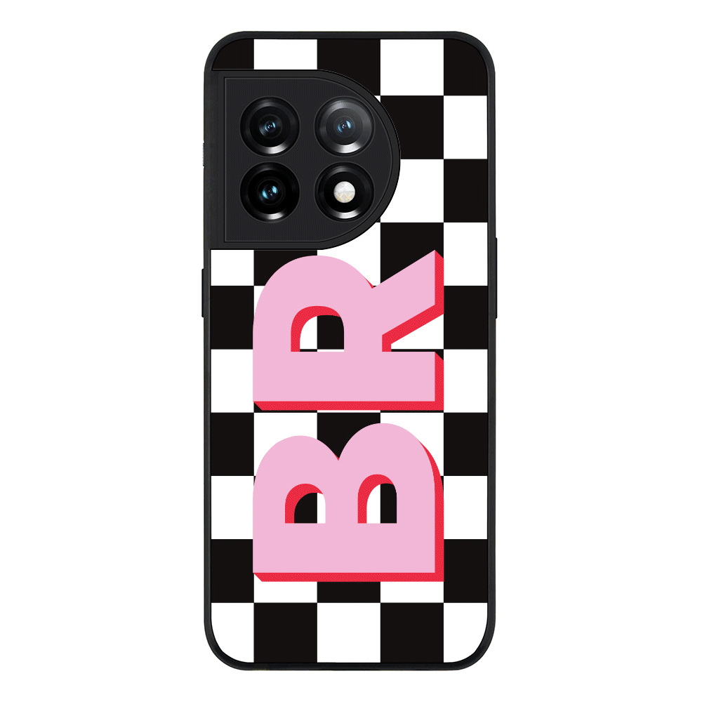 OnePlus 11 5G Rugged Black Custom Monogram Initial Checkerboard, Phone Case - OnePlus - Stylizedd.com