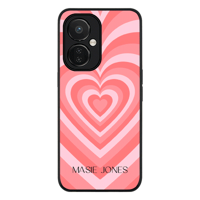 Personalized Name Retro Hearts Phone Case - OnePlus - Nord CE 3 Lite 5G / Rugged Black - Stylizedd