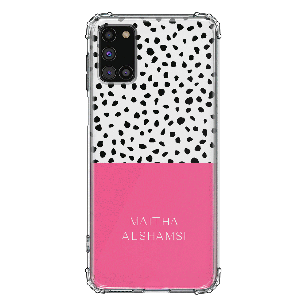 Samsung Galaxy A31 / Clear Classic Personalized Text Colorful Spotted Dotted, Phone Case - Samsung A Series - Stylizedd.com