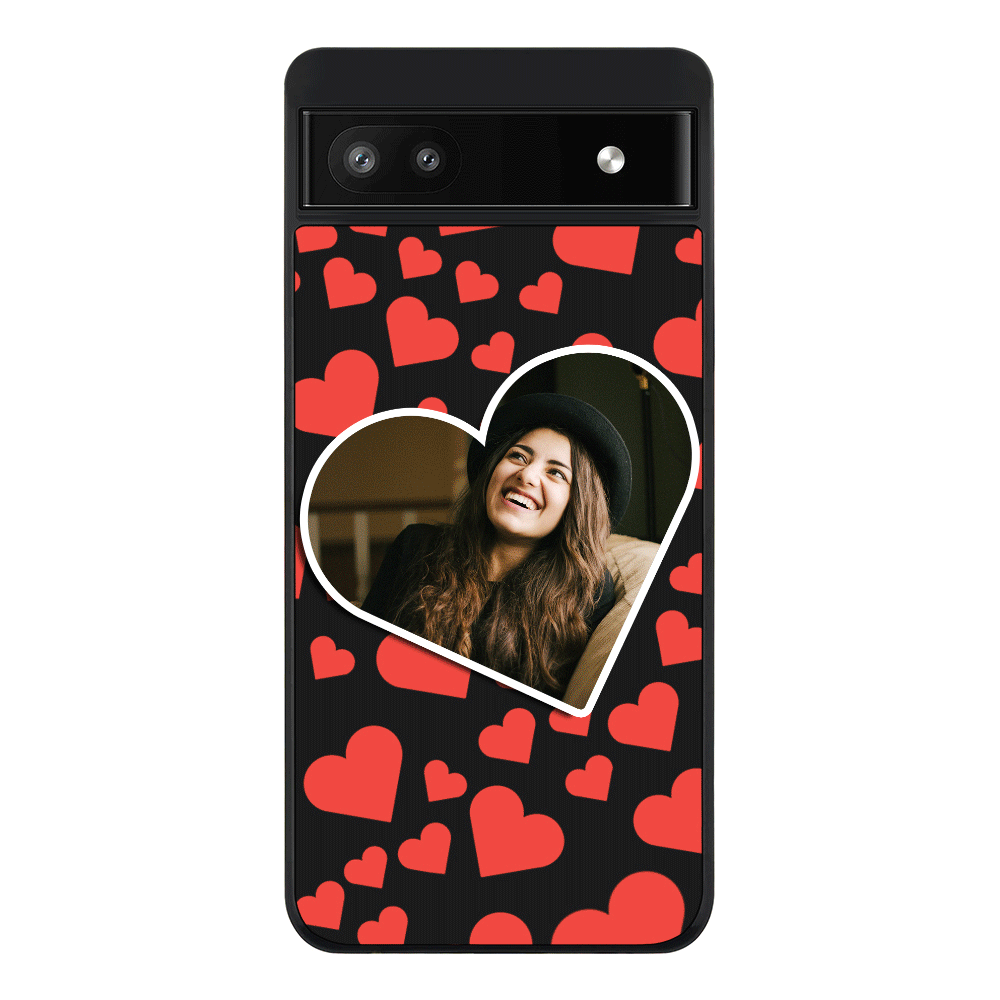 Google Pixel 6a Rugged Black Custom Photo Heart shaped, Phone Case - Google - Stylizedd.com