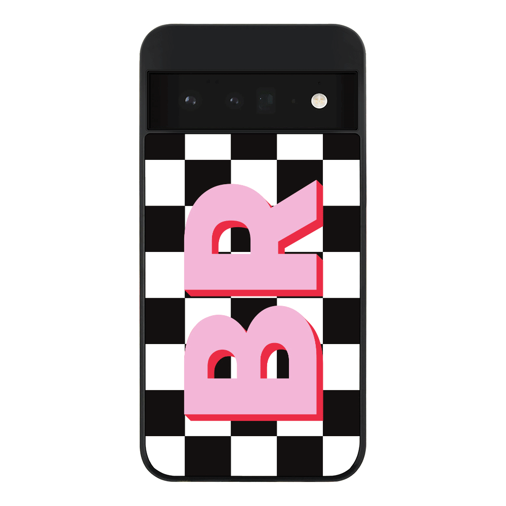 Google Pixel 6 Pro 5G Rugged Black Custom Monogram Initial Checkerboard, Phone Case - Google - Stylizedd.com