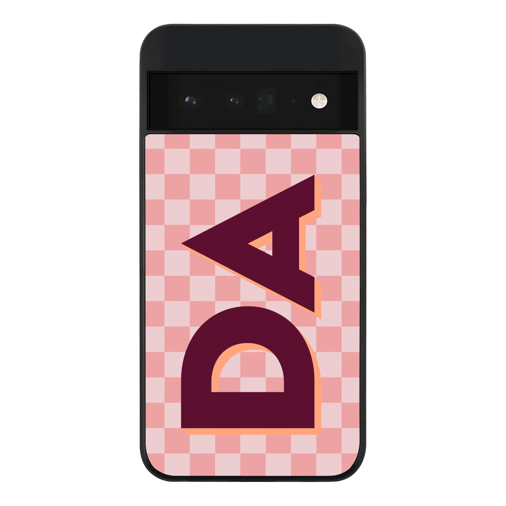 Google Pixel 6 Pro 5G Rugged Black Custom Monogram Initial Small Checkerboard, Phone Case - Google - Stylizedd.com