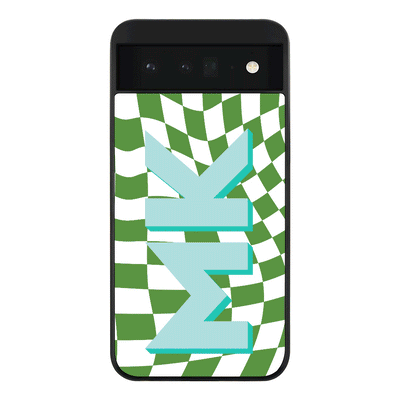 Google Pixel 6 5G Rugged Black Custom Monogram Initial Wavy Checkerboard, Phone Case - Google - Stylizedd.com