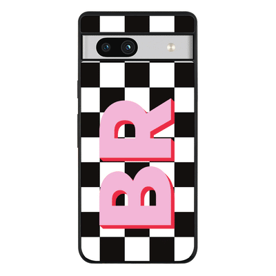 Custom Monogram Initial Checkerboard Phone Case - Google - Pixel 7a 5G / Rugged Black - Stylizedd