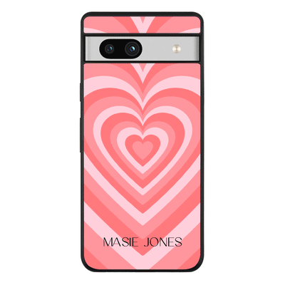 Personalized Name Retro Hearts Phone Case - Google - Pixel 7a 5G / Rugged Black - Stylizedd