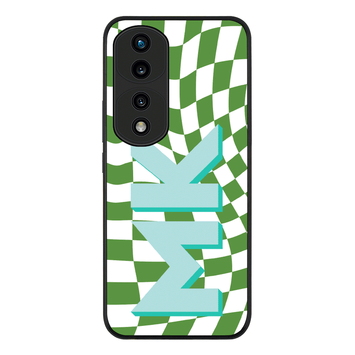 Honor 70 Pro / Rugged Black Phone Case Custom Monogram Initial Wavy Checkerboard, Phone Case - Honor - Stylizedd