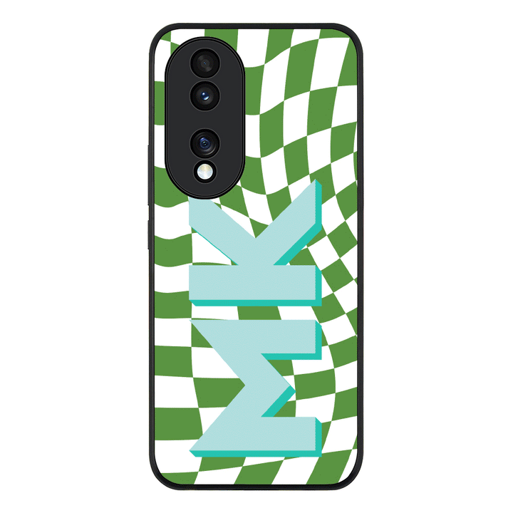 Honor 70 / Rugged Black Phone Case Custom Monogram Initial Wavy Checkerboard, Phone Case - Honor - Stylizedd