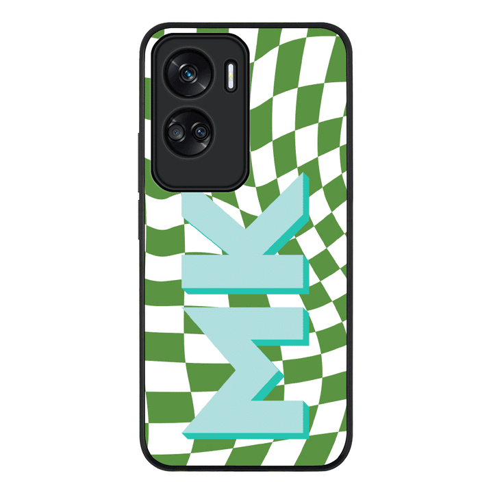 Honor 90 Lite 5G / Honor X50i 5G / Rugged Black Phone Case Custom Monogram Initial Wavy Checkerboard, Phone Case - Honor - Stylizedd
