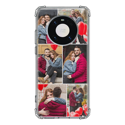 Huawei Mate 40 Pro / Clear Classic Personalised Valentine Photo Collage Grid, Phone Case - Huawei - Stylizedd.com