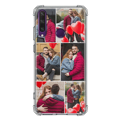 Huawei Y6P / Clear Classic Personalised Valentine Photo Collage Grid, Phone Case - Huawei - Stylizedd.com