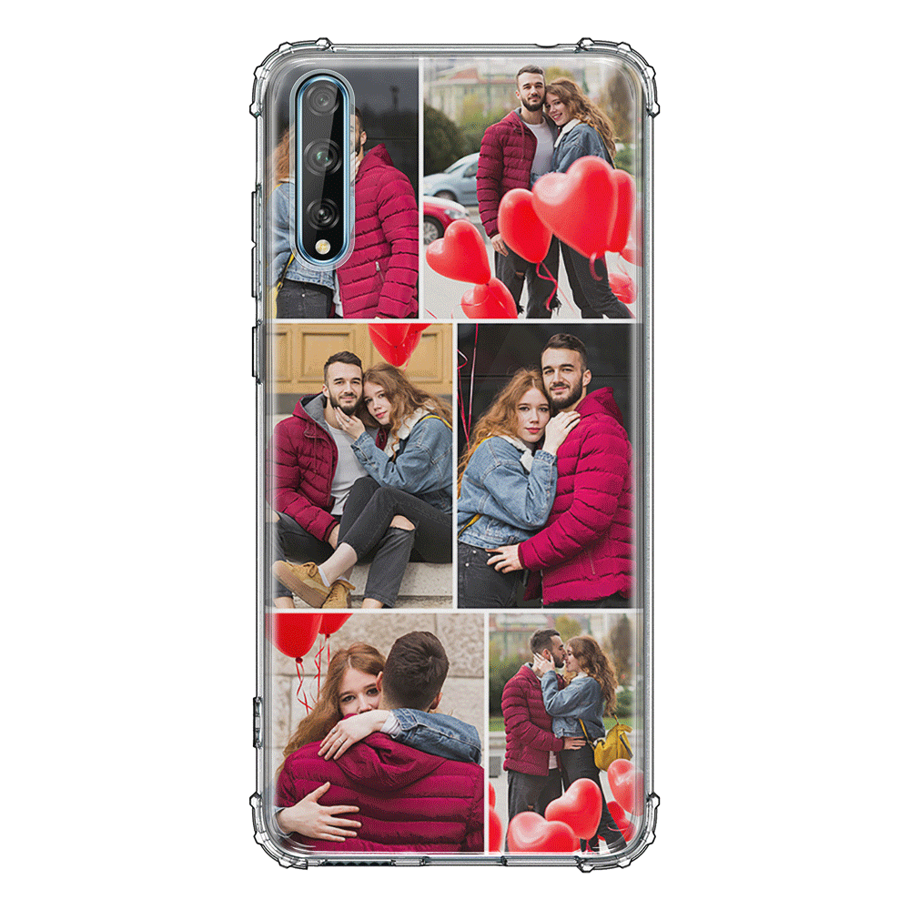 Huawei Y8P / Clear Classic Personalised Valentine Photo Collage Grid, Phone Case - Huawei - Stylizedd.com