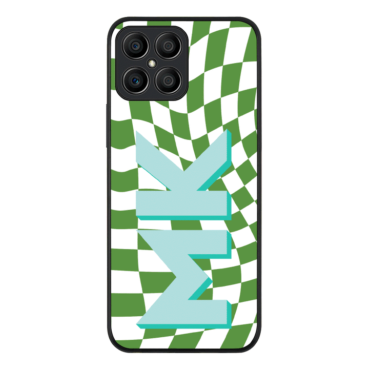 Honor X8 / Rugged Black Phone Case Custom Monogram Initial Wavy Checkerboard, Phone Case - Honor - Stylizedd