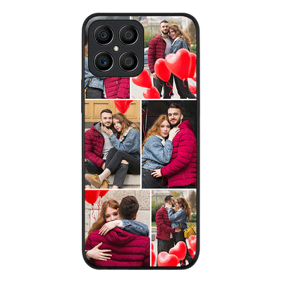 Honor X8 / Rugged Black Personalised Valentine Photo Collage Grid, Phone Case - Honor - Stylizedd.com
