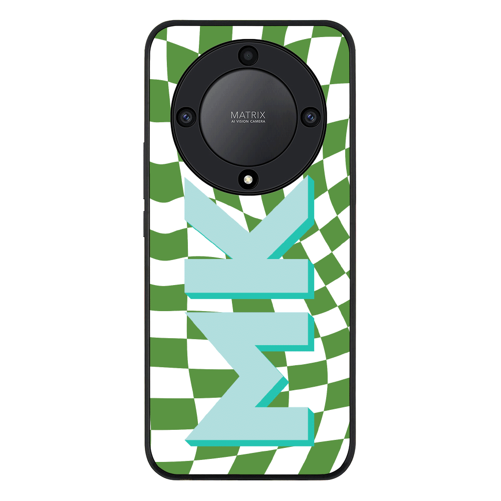 Honor X9a 5G / Rugged Black Phone Case Custom Monogram Initial Wavy Checkerboard, Phone Case - Honor - Stylizedd