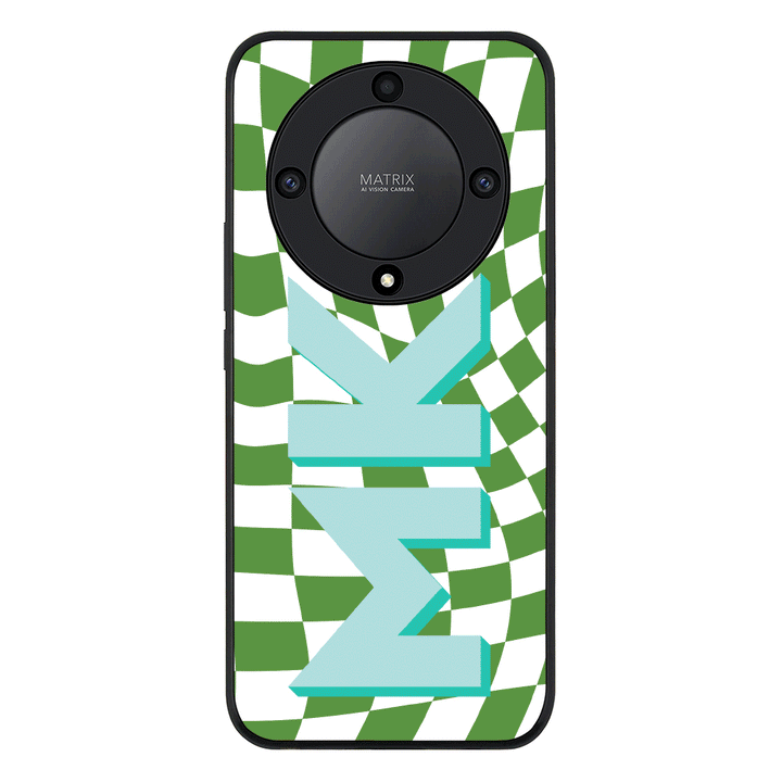 Honor X9a 5G / Rugged Black Phone Case Custom Monogram Initial Wavy Checkerboard, Phone Case - Honor - Stylizedd