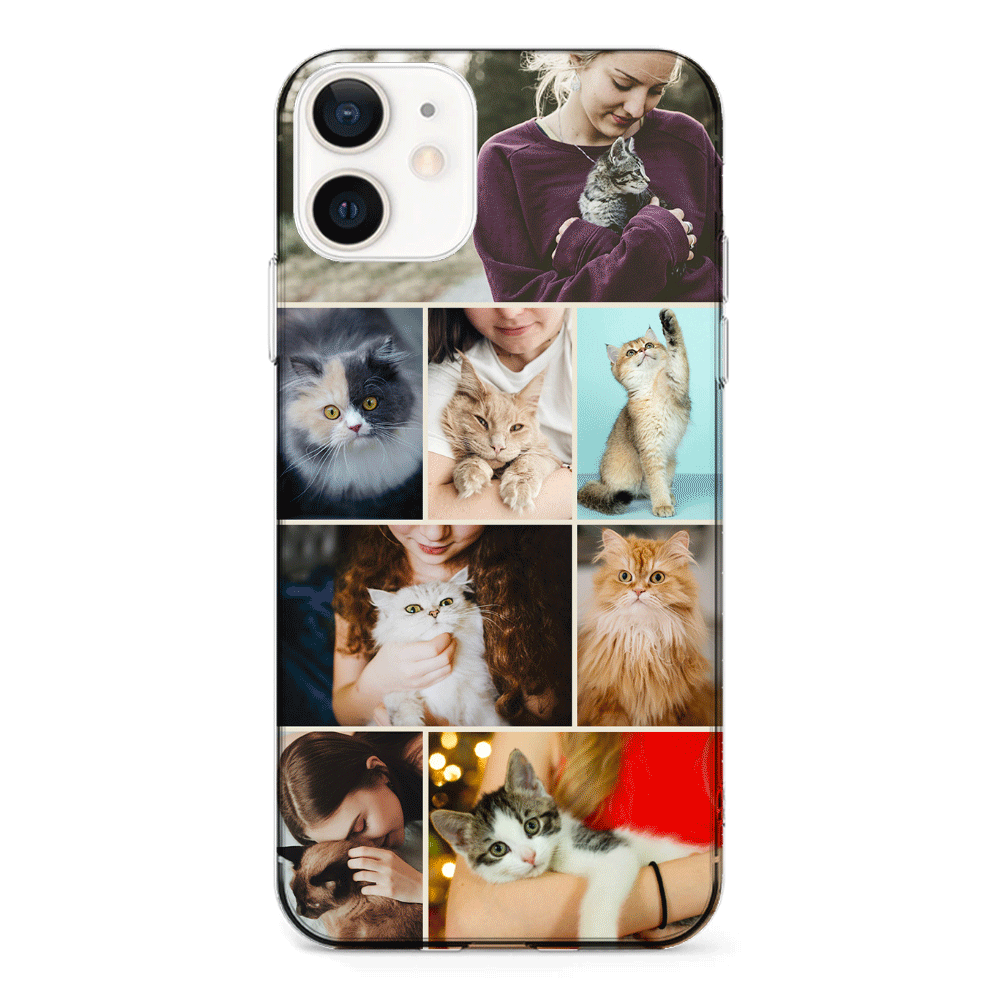 Apple iPhone 12 Mini / Clear Classic Phone Case Personalised Photo Collage Grid Pet Cat, Phone Case - Stylizedd
