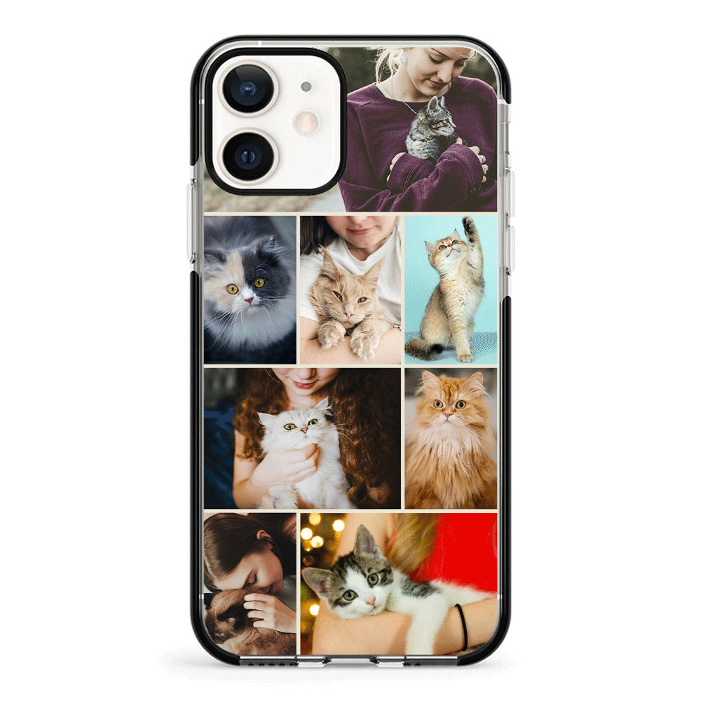 Apple iPhone 12 Mini / Impact Pro Black Phone Case Personalised Photo Collage Grid Pet Cat, Phone Case - Stylizedd