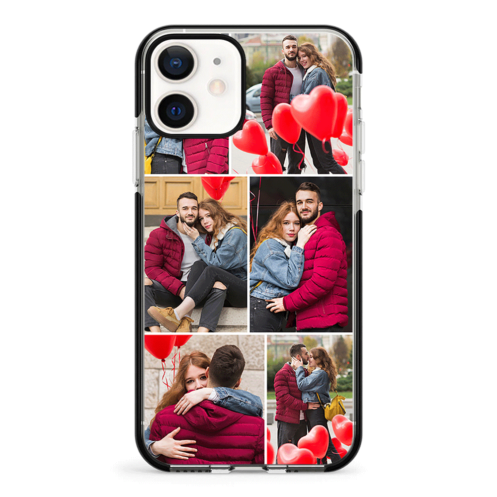 Apple iPhone 12 Mini / Impact Pro Black Personalised Valentine Photo Collage Grid, Phone Case - Stylizedd.com