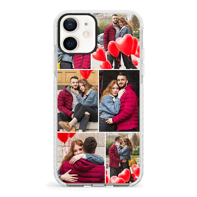 Apple iPhone 12 Mini / Impact Pro White Personalised Valentine Photo Collage Grid, Phone Case - Stylizedd.com