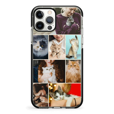 Apple iPhone 12 | 12 Pro / Impact Pro Black Phone Case Personalised Photo Collage Grid Pet Cat, Phone Case - Stylizedd