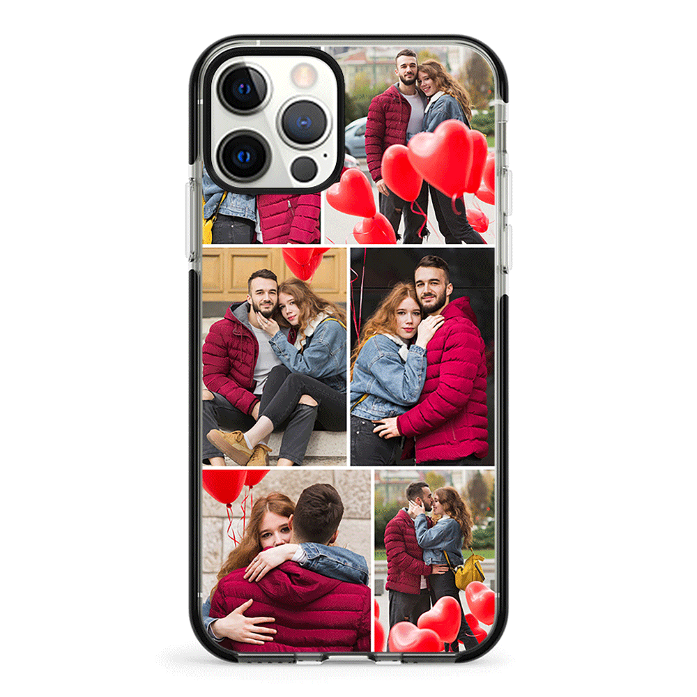 Apple iPhone 12 | 12 Pro / Impact Pro Black Personalised Valentine Photo Collage Grid, Phone Case - Stylizedd.com