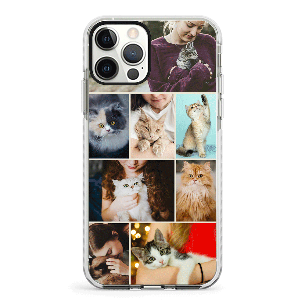 Apple iPhone 12 | 12 Pro / Impact Pro White Phone Case Personalised Photo Collage Grid Pet Cat, Phone Case - Stylizedd