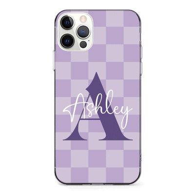 Apple iPhone 12 Pro Max / Clear Classic Phone Case Personalized Name Initial Monogram Checkerboard, Phone Case - Stylizedd.com
