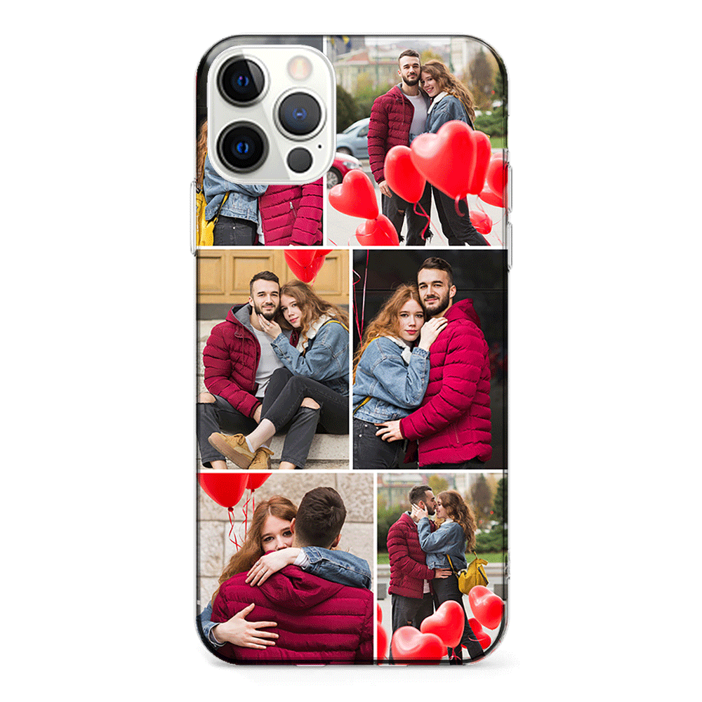 Apple iPhone 12 Pro Max / Clear Classic Personalised Valentine Photo Collage Grid, Phone Case - Stylizedd.com