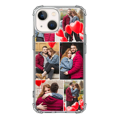 Apple iPhone 13 / Clear Classic Personalised Valentine Photo Collage Grid, Phone Case - Stylizedd.com