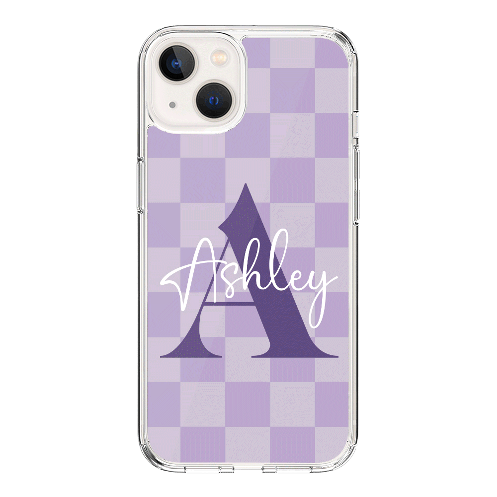 Apple iPhone 14 / Clear Classic Phone Case Personalized Name Initial Monogram Checkerboard, Phone Case - Stylizedd.com