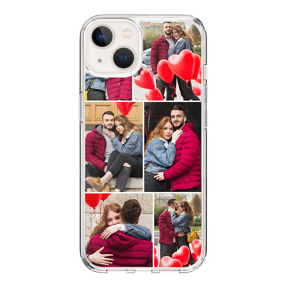 Apple iPhone 14 / Clear Classic Personalised Valentine Photo Collage Grid, Phone Case - Stylizedd.com