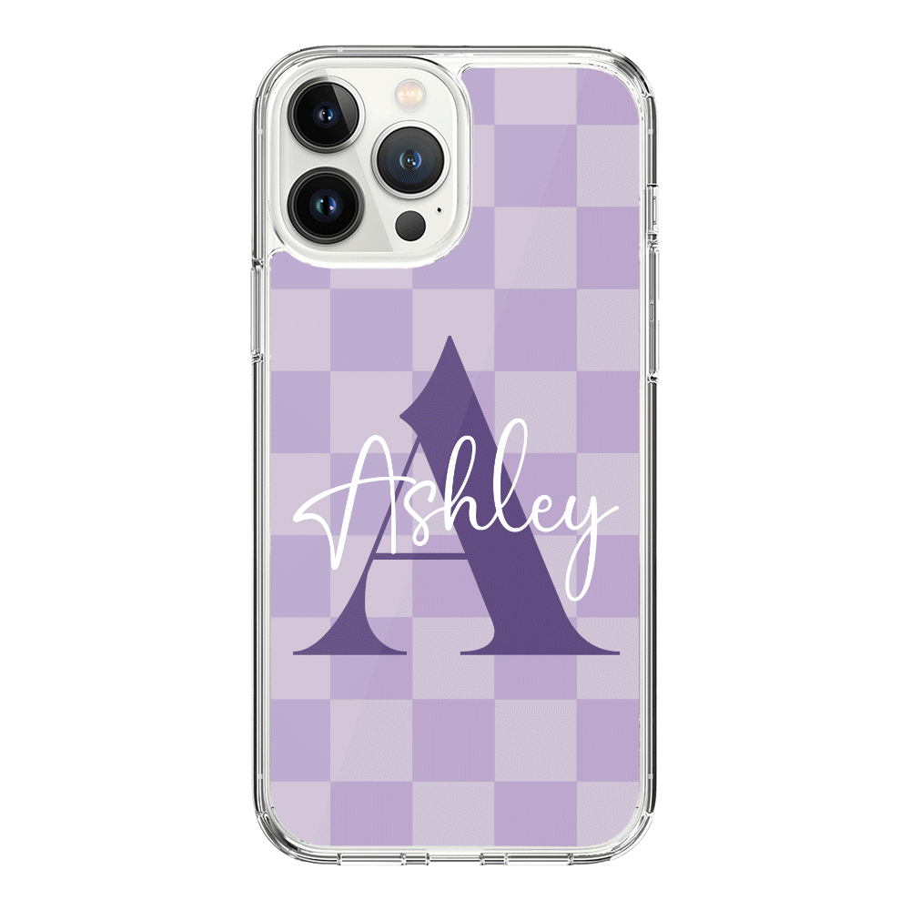 Apple iPhone 14 Pro Max / Clear Classic Phone Case Personalized Name Initial Monogram Checkerboard, Phone Case - Stylizedd.com