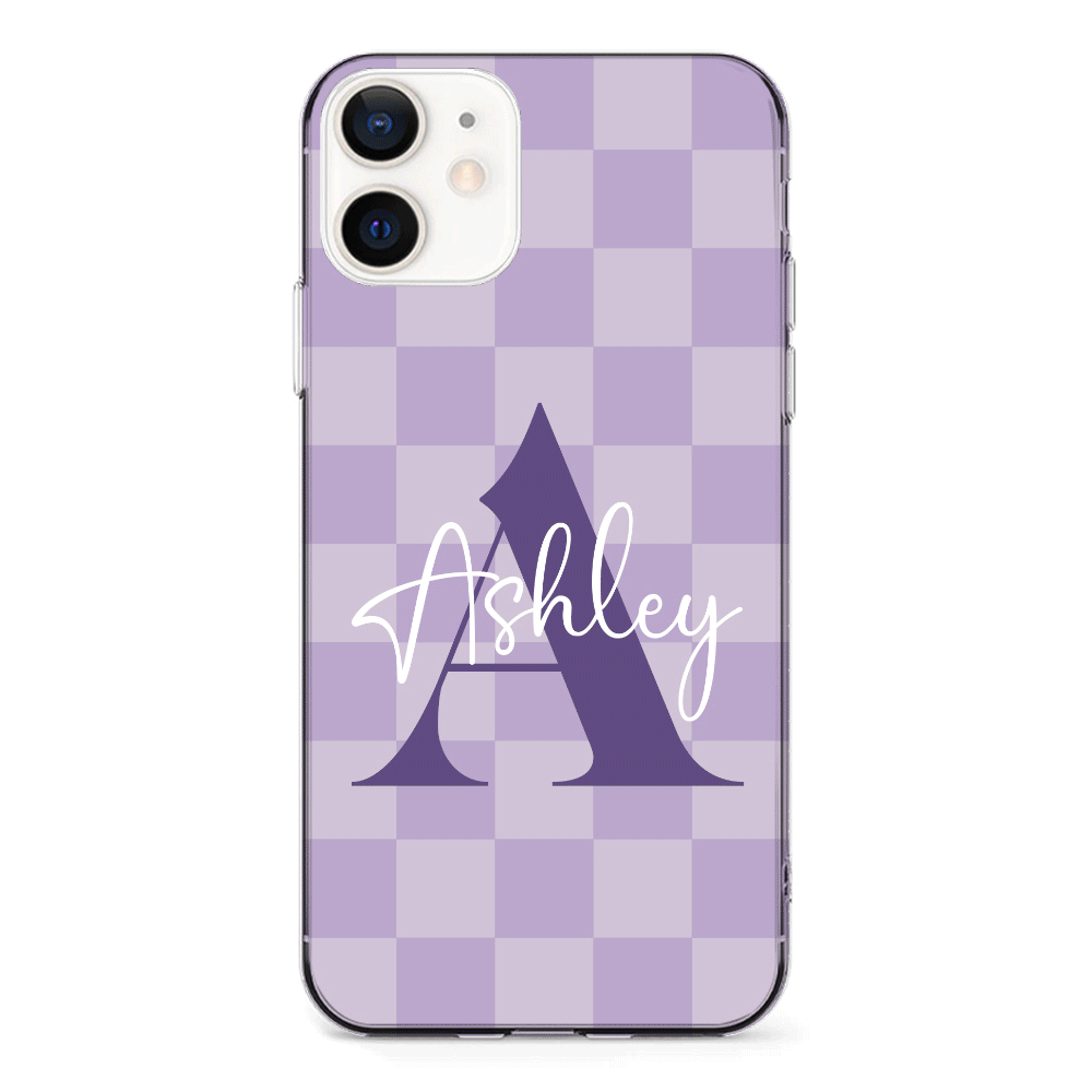 Apple iPhone 11 / Clear Classic Phone Case Personalized Name Initial Monogram Checkerboard, Phone Case - Stylizedd.com