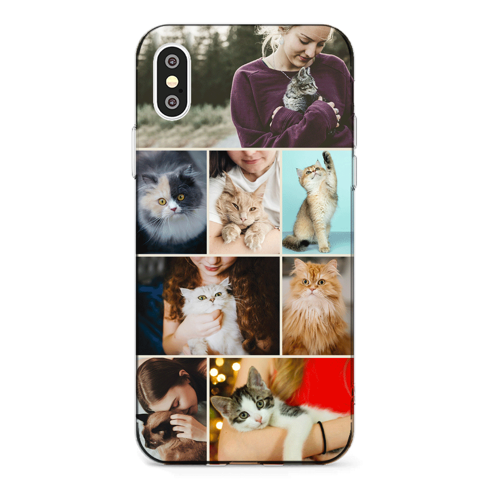 Apple iPhone X / iPhone XS / Clear Classic Phone Case Personalised Photo Collage Grid Pet Cat, Phone Case - Stylizedd