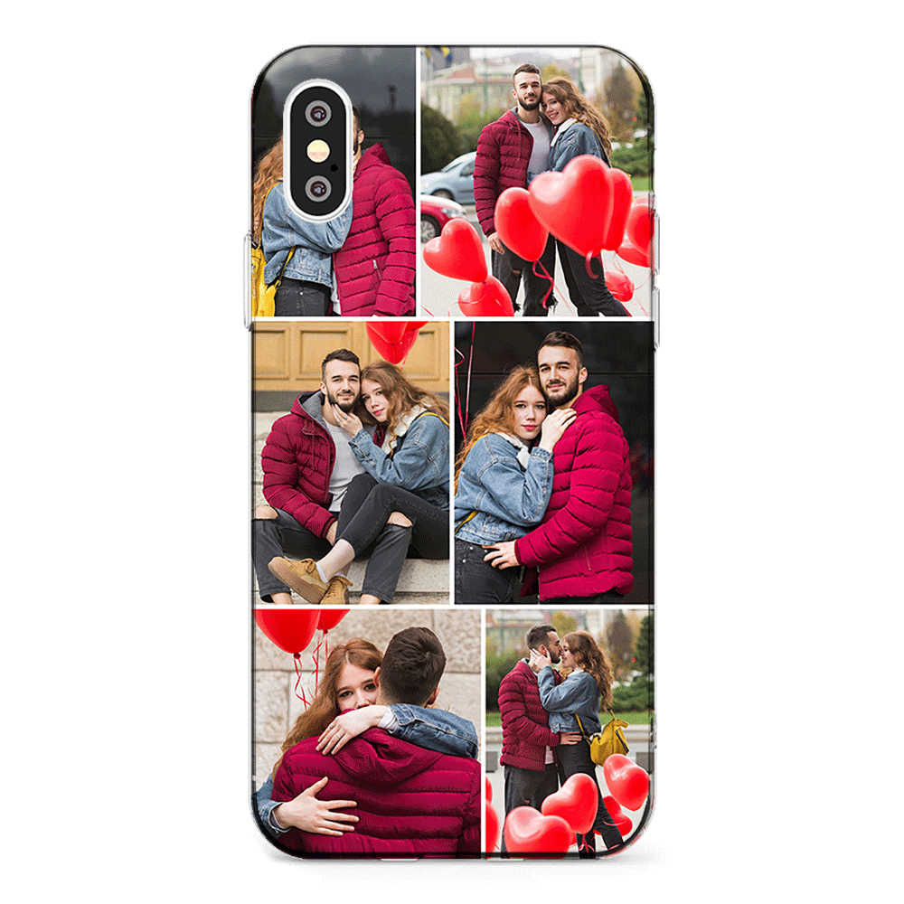 Apple iPhone X / iPhone XS / Clear Classic Personalised Valentine Photo Collage Grid, Phone Case - Stylizedd.com