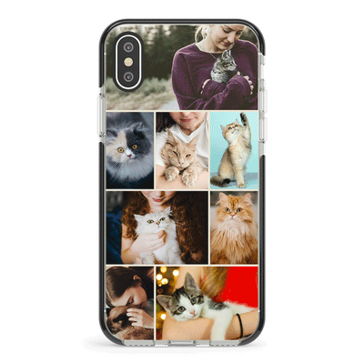 Apple iPhone XS MAX / Impact Pro Black Phone Case Personalised Photo Collage Grid Pet Cat, Phone Case - Stylizedd