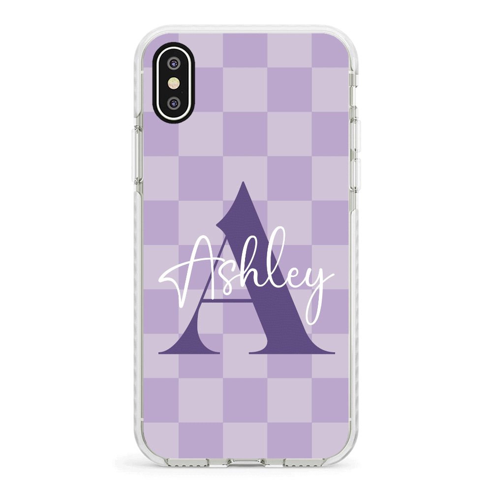 Apple iPhone XR / Impact Pro White Phone Case Personalized Name Initial Monogram Checkerboard, Phone Case - Stylizedd.com
