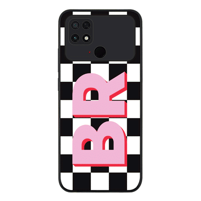 Custom Monogram Initial Checkerboard Phone Case - Poco - C40 / Rugged Black - Stylizedd