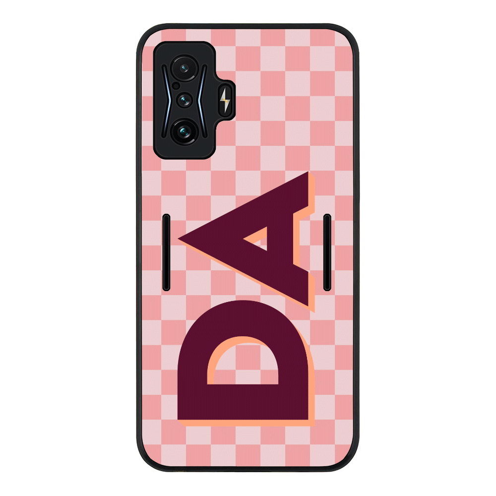 Custom Monogram Initial Small Checkerboard Phone Case - Redmi - K50 Gaming / Rugged Black -