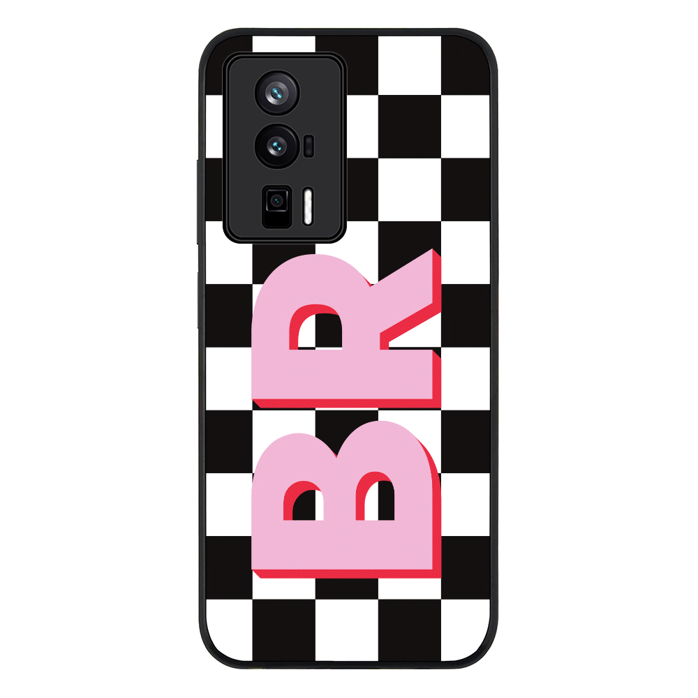 Poco F5 Pro 5G / Rugged Black Phone Case Custom Monogram Initial Checkerboard, Phone Case - Poco - Stylizedd