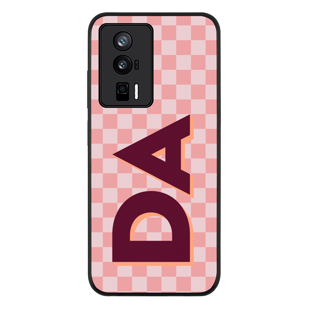 Custom Monogram Initial Small Checkerboard Phone Case - Poco - F5 Pro 5G / Rugged Black - Stylizedd