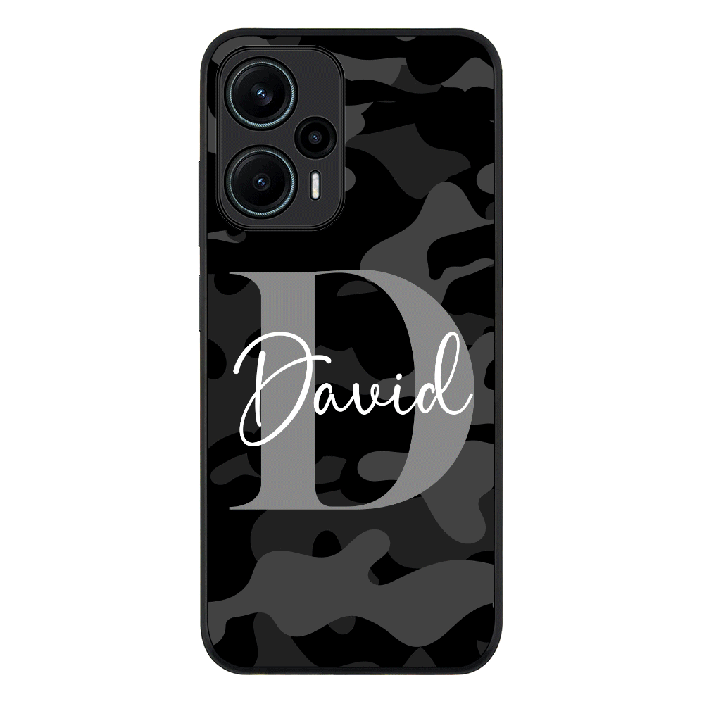 Personalized Name Camouflage Military Camo Phone Case - Poco - F5 5G / Rugged Black - Stylizedd