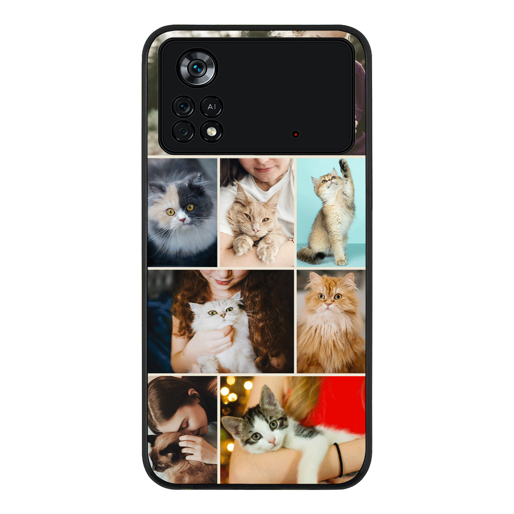 Poco X4 Pro / Rugged Black Personalised Photo Collage Grid Pet Cat, Phone Case - Honor - Stylizedd.com