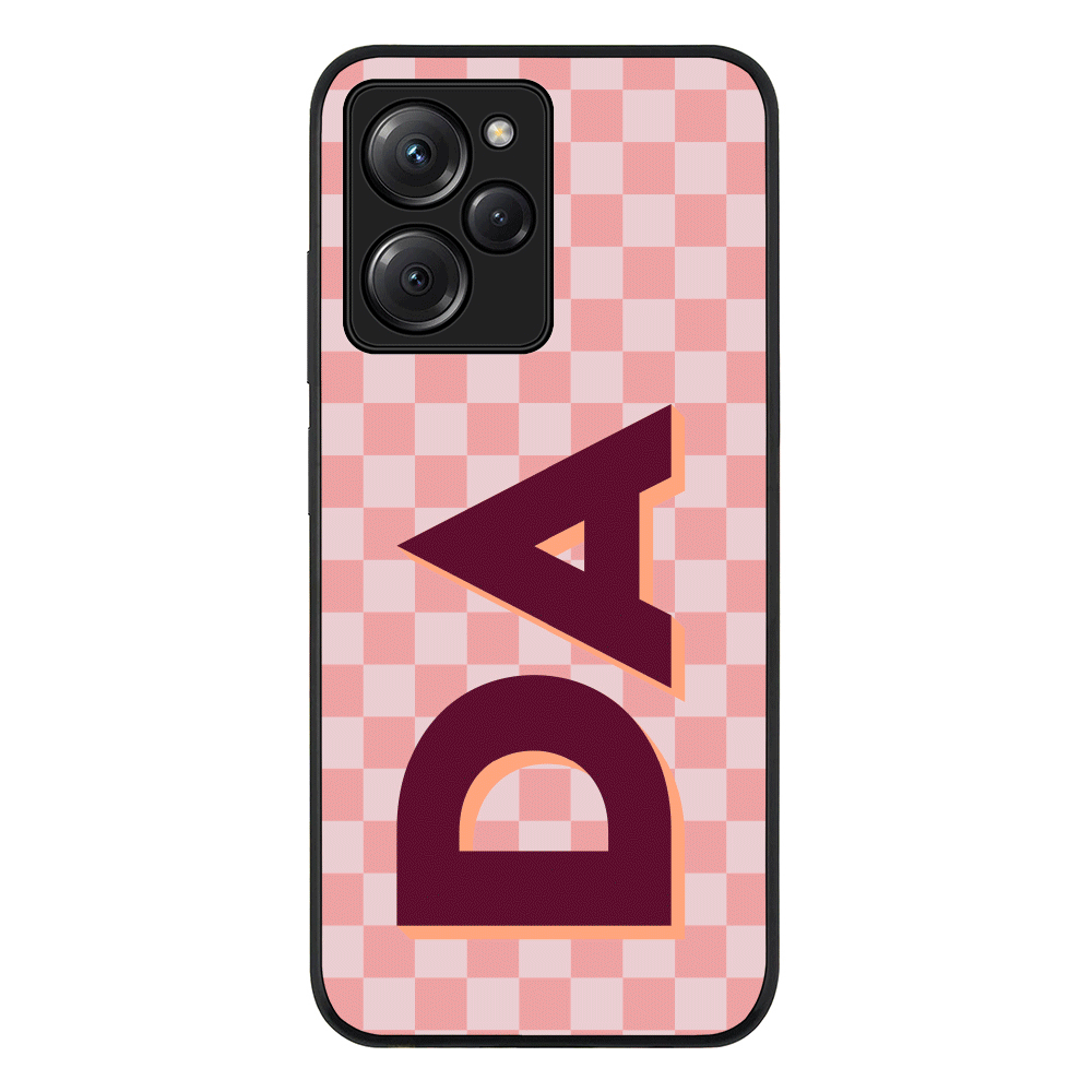 Custom Monogram Initial Small Checkerboard Phone Case - Poco - X5 Pro 5G / Rugged Black - Stylizedd