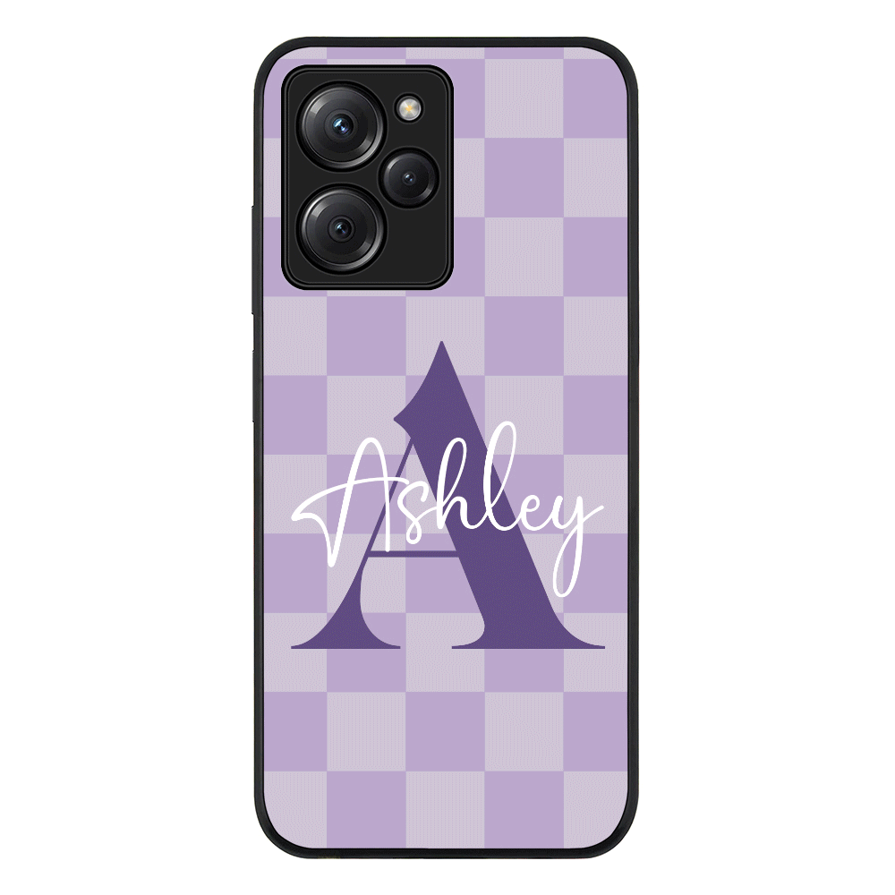 Personalized Name Initial Monogram Checkerboard Phone Case - Poco - X5 Pro 5G / Rugged Black -