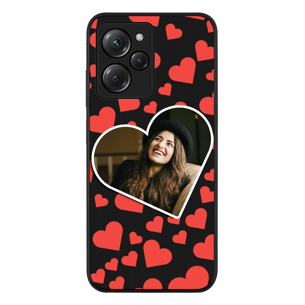 Custom Photo Heart shaped Phone Case - Poco - X5 Pro 5G / Rugged Black - Stylizedd